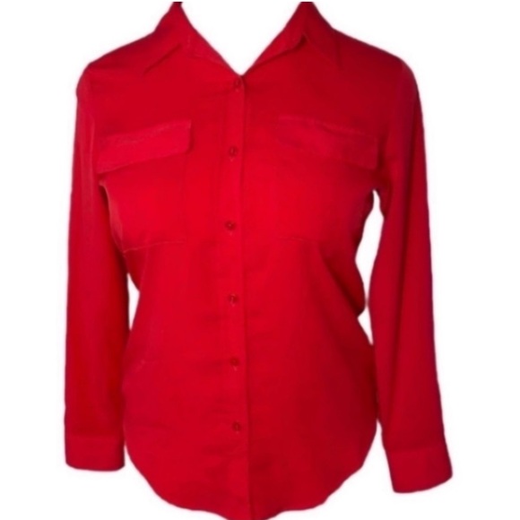 Apt.9 Blouse Button Down Red Long Sleeve Polyester Asymmetrical Office Holiday M - Picture 12 of 16